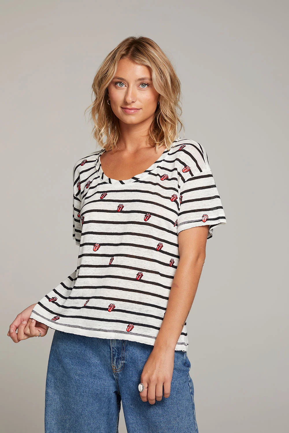 Chaser Rolling Stones Striped Logo Tee