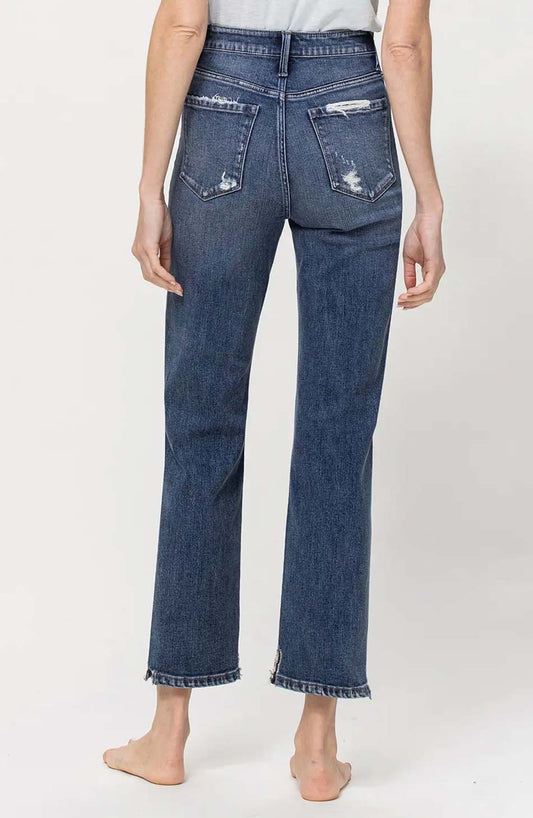 High Rise Ankle Straight Jeans - Back