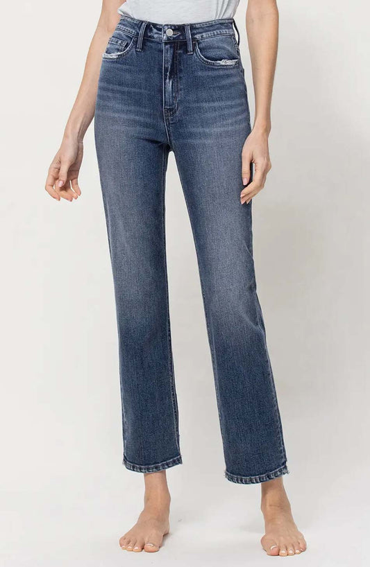 High Rise Ankle Straight Jeans - Close