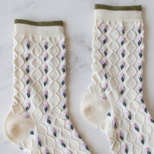 Little Daisy Diamond Shape Socks - Ivory - 2