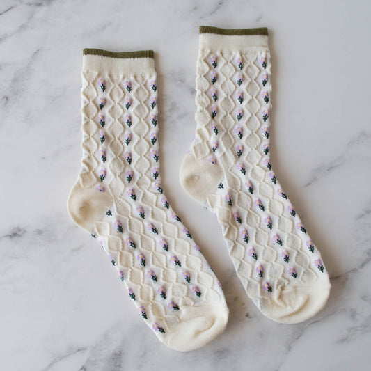 Little Daisy Diamond Shape Socks - Ivory