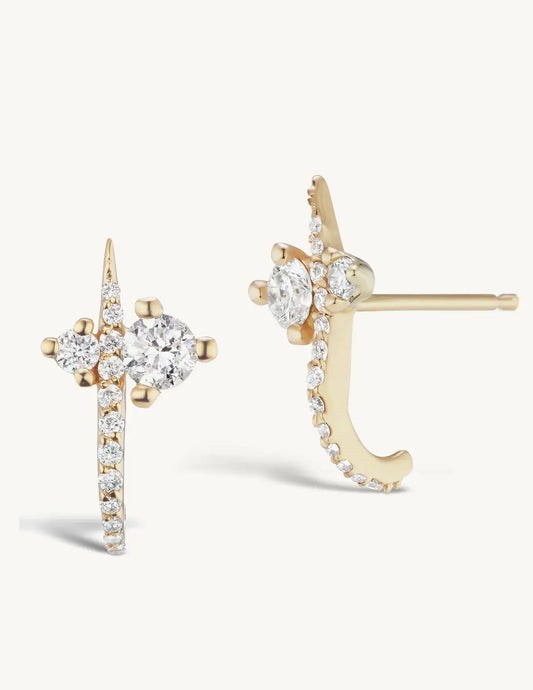 Sophie Ratner Hooked Pave Studs in Yellow Gold