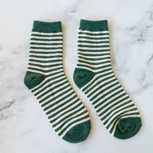 Thin Stripe Casual Socks - Olive Green
