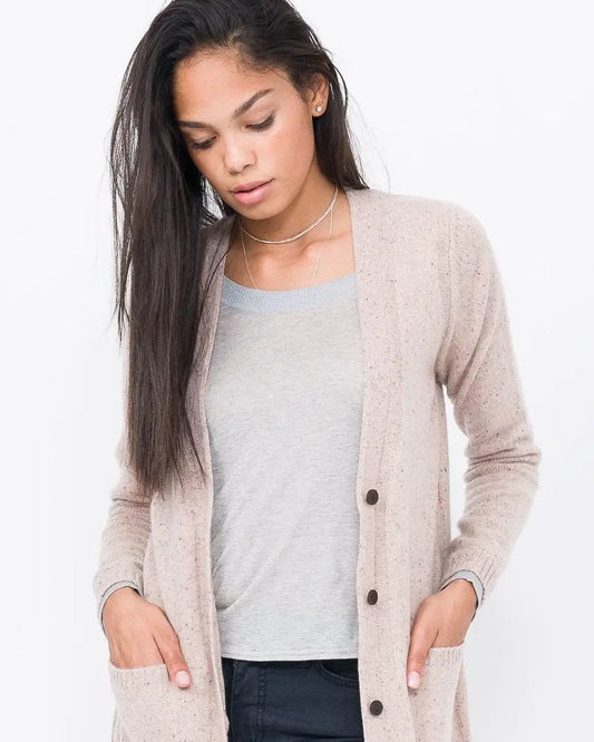Yuna Cashmere Boyfriend Cardigan in Natural Donegal - Front