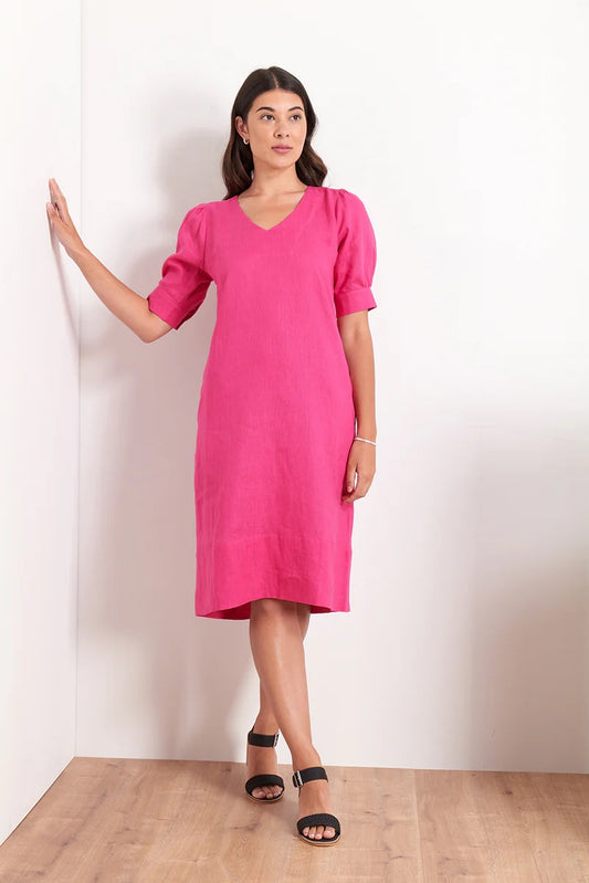 Foil Right on Hue Hot Pink Linen Dress