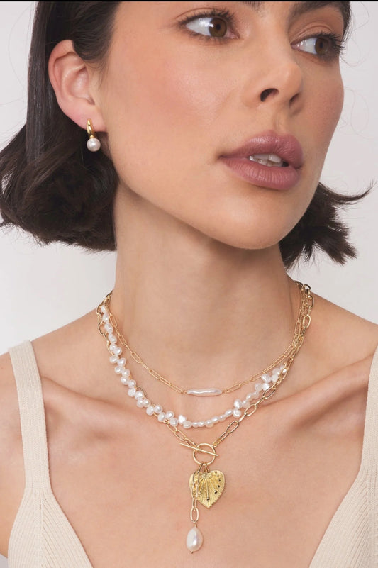 Natalie B Jewelry Kaia Pearl Drop Gold Earrings