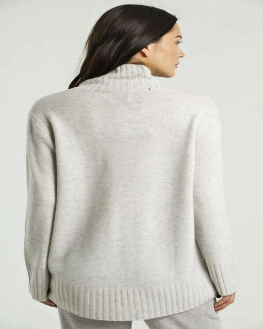 Quinn Hi Low Mock Neck Grey Cashmere Sweater