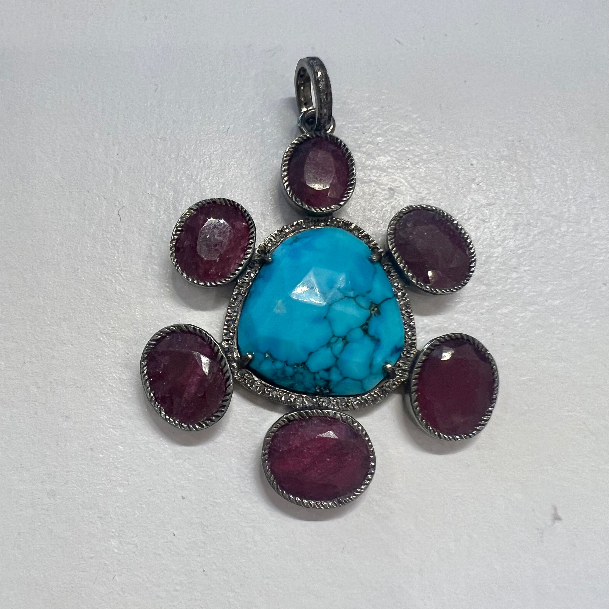 Flower Turquoise Diamond Pendant
