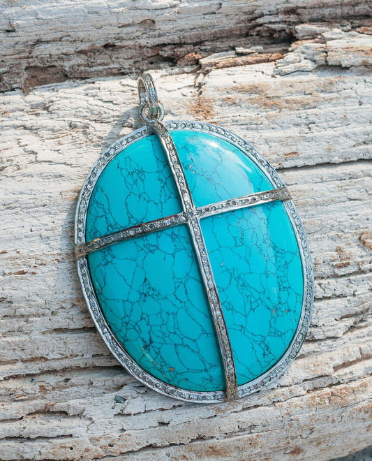 Large Turquoise Cross Diamond Pendant
