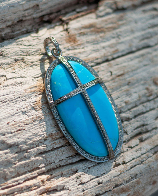 Turquoise Medium Cross Diamond Pendant