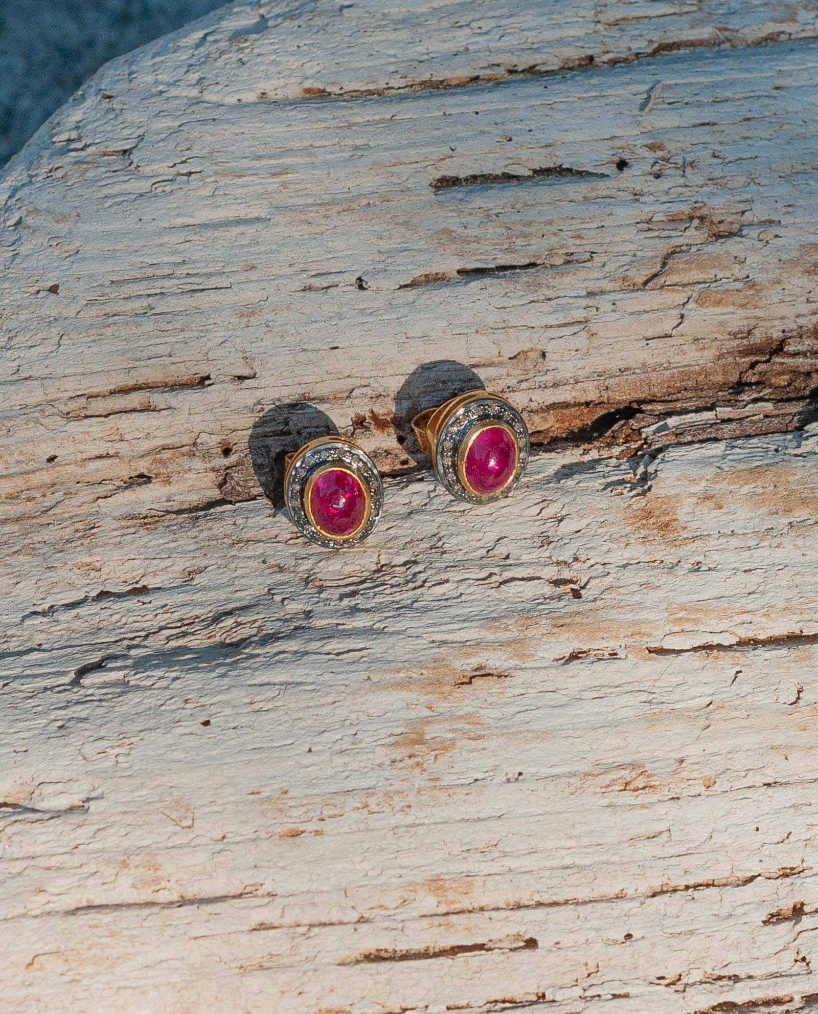 Ruby Cabochon Diamond Earrings 3